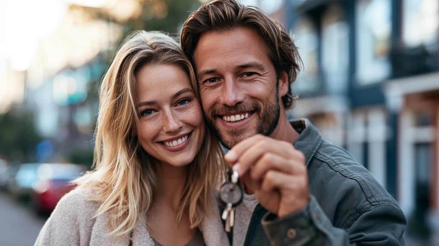 Jong stel met de sleutels van hun eerste eigen woning in Nederland